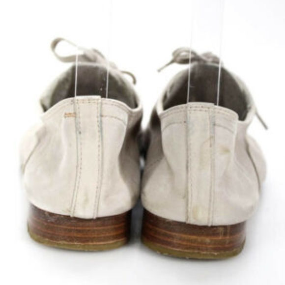 UTERQUE BEIGE LEATHER ROUND TOE LACE UP SNEAKERS - Picture 4 of 6